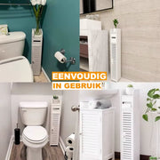 Badkameropbergkast Deluxe - 3-Tier Vloerkast Organizer met Deur - Vrijstaande Toiletrolhouder - Smalle Toiletkast