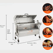 Rotisserie draaispit - RVS Rotisserie 60 kg - In Hoogte Verstelbaar - Oven - Motor - Elektrische Grill met Deksel & Accessoires