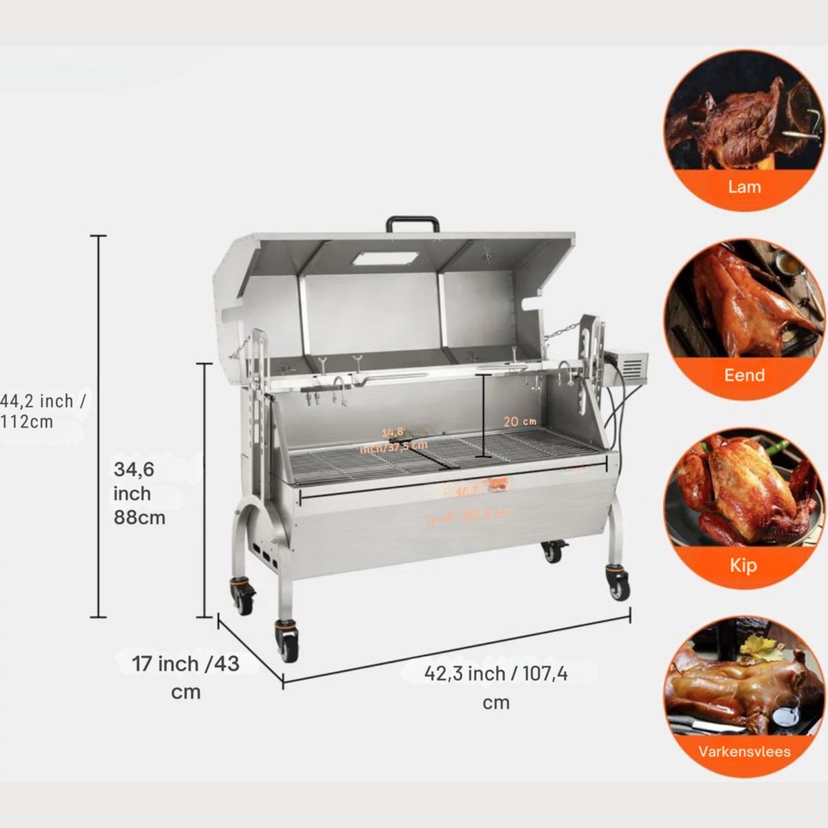 Rotisserie draaispit - RVS Rotisserie 60 kg - In Hoogte Verstelbaar - Oven - Motor - Elektrische Grill met Deksel & Accessoires