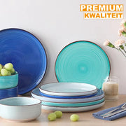 Marlito Ovenschaal - 16 delig - 6 persoons - Blauw - Dinerborden - Bordenset - Diepe borden - Ontbijtborden - Servies - Keukenservies