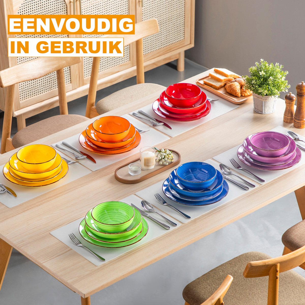Valenza Dessertborden - 24 delig - 6 persoons - Kleurrijk - Dinerborden - Bordenset - Diepe borden - Ontbijtborden - Servies - Keukenservies