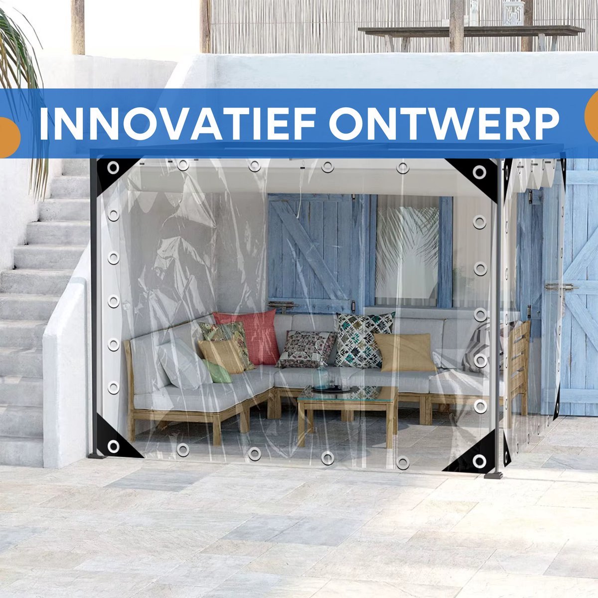 Transparant PVC-zeildoek Vortex - Waterdicht - Met oogjes - Weerbestendig - Zeil voor tuinmeubels of veranda - 200x400cm