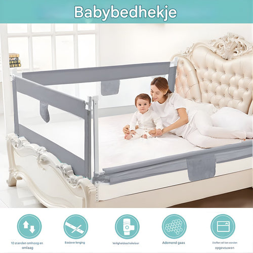 Baby Bedhek - Bedhekje - Bedrail - Uitvalbescherming - Voor bed - Veiligheidsbescherming & Bed Barrière - Grijs - 150 x 100 cm