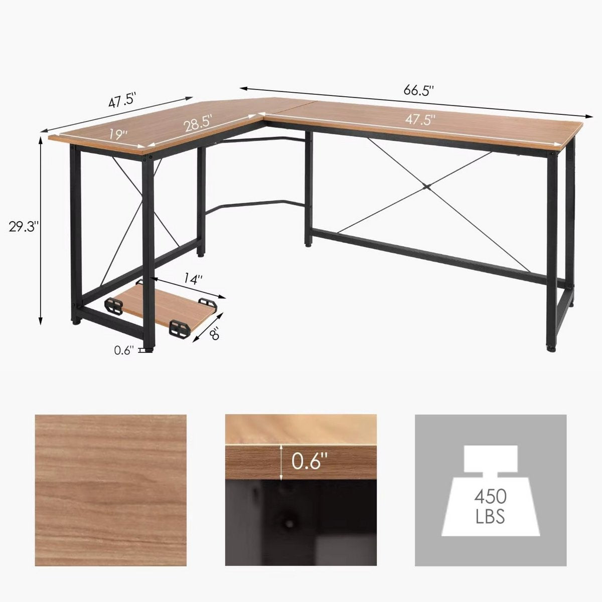 L-vorm Bureau - 170cm - Bruin - Hoekbureau - Computer, Gaming & Laptop Bureau - Thuiskantoor - Tafel