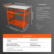 Mobiele wertktafel op wieltjes - Laswerkbank - Koolstofstalen Werkbank - 91.4x61cm - 272kg Gatentafel 216
