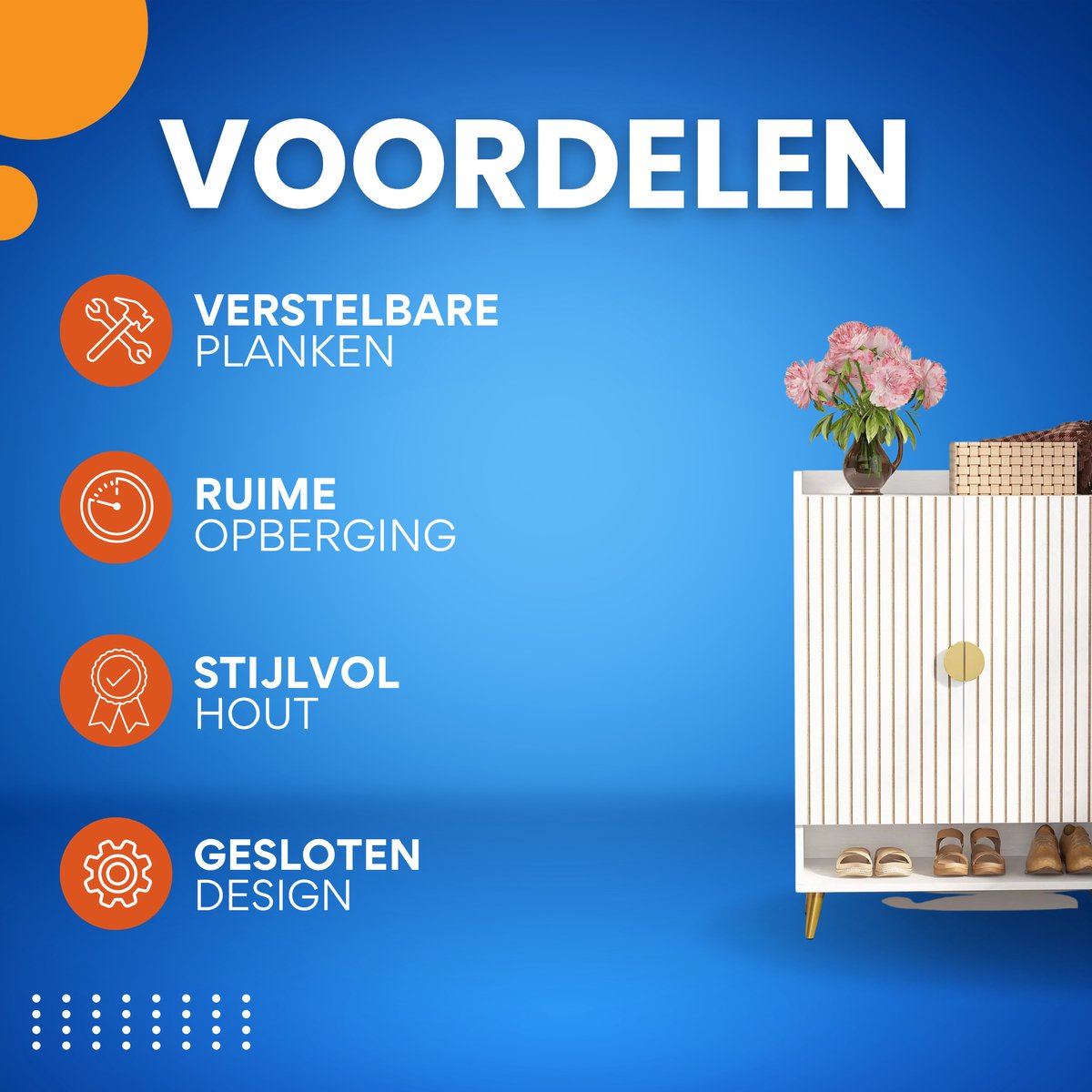 Schoenenkast Nero met deuren - Wit - Schoenenrek - 110cm - 6 laags - Houten opbergkast