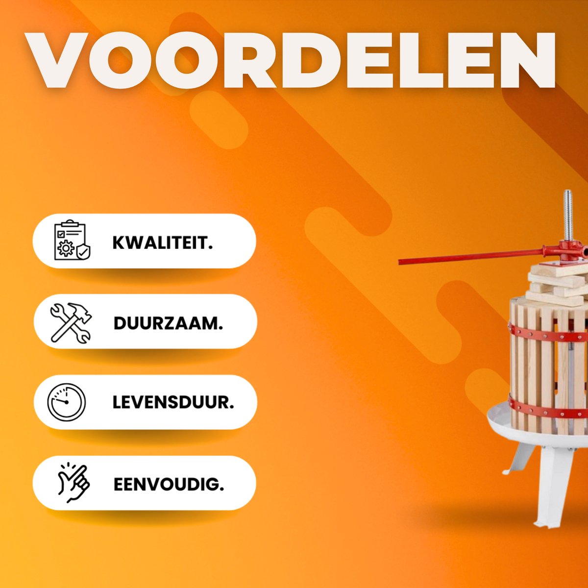Professionele Fruitpers - Handpers Hout - 18L - 25x37 cm - Makkelijk in Gebruik
