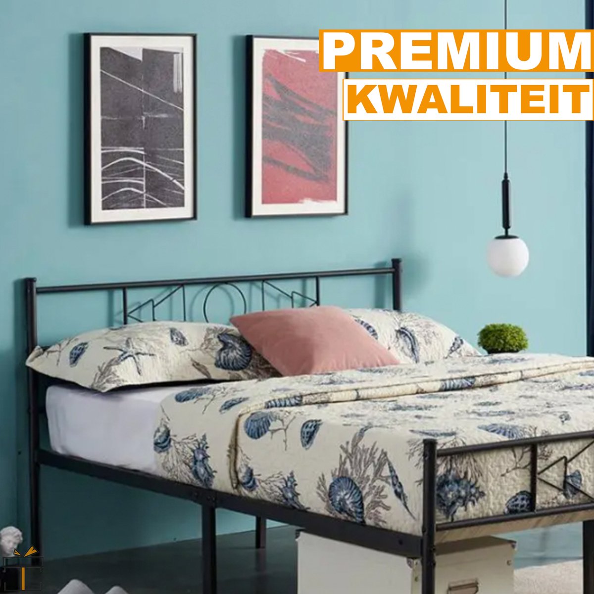 Happyment Metalen bedframe - 2 persoons twijfelaar - 140 x 200cm - Incl. lattenbodem - Zwart