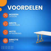 Bureau - Computerbureau - Lange bureau - Vergadertafel - Voor thuis of kantoor - Wit - 160cm