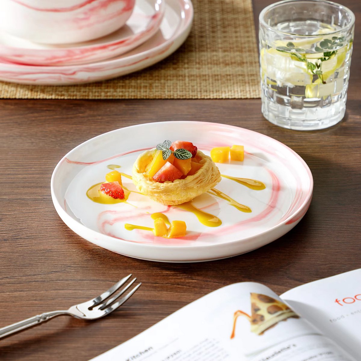 Noble Dinerborden – 4 persoons – 12 delig – Roze Marmer – Keramisch – Dinerborden – Ontbijtborden