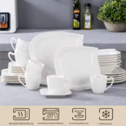 Refined Dinerborden – 6 persoons – 30 delig – Wit Keramisch – Serviesset – Breakfast Plates