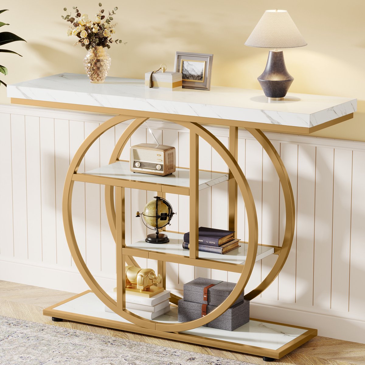 Moderne Haltafel Luno - 100cm - Consoletafel Wandtafel - Goud - Voor Woonkamer of Gang