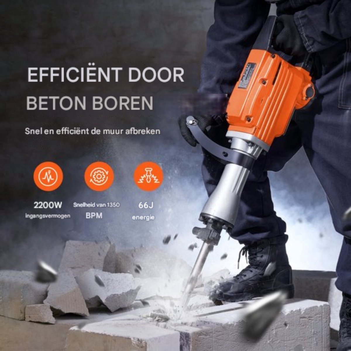 Sloophamers PRO - 2200W Betonbreker - Zware Breekhamer met 6 Beitels - Beitelhamer - Gereedschap
