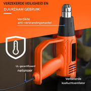 Warmtepistool Deluxe - 2000W Professionele Dubbele Temperatuurinstellingen 60℃-600℃ - Snelle Heteluchtpistoolset met 4 Nozzles