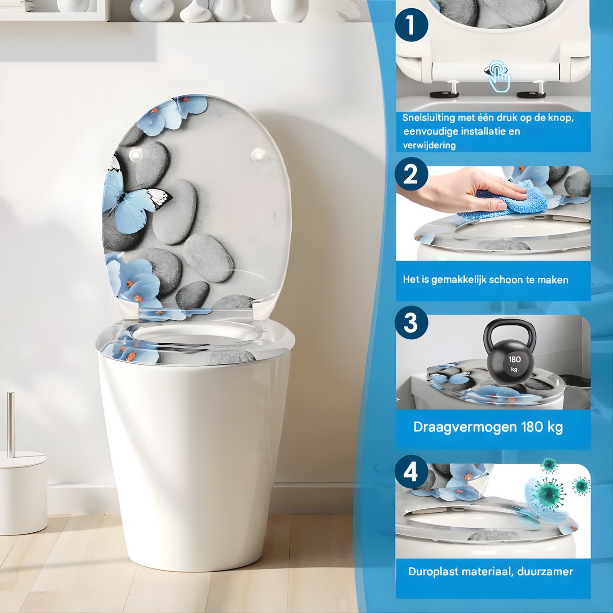 WC-bril - Toiletbril – Voor Toilet & Badkamer – Soft-Close - Ureum-Kunststof - Met print