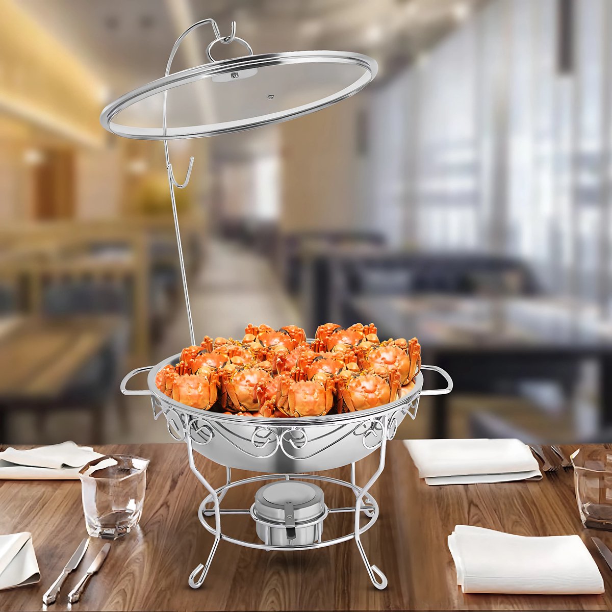 Ronde Buffetverwarmer - Chafing dish - Buffetwarmer - Warmhoudplaat - Warmhoudbakken - Voor Huizen, Restaurants & Foodtrucks - Roestvrij Staal