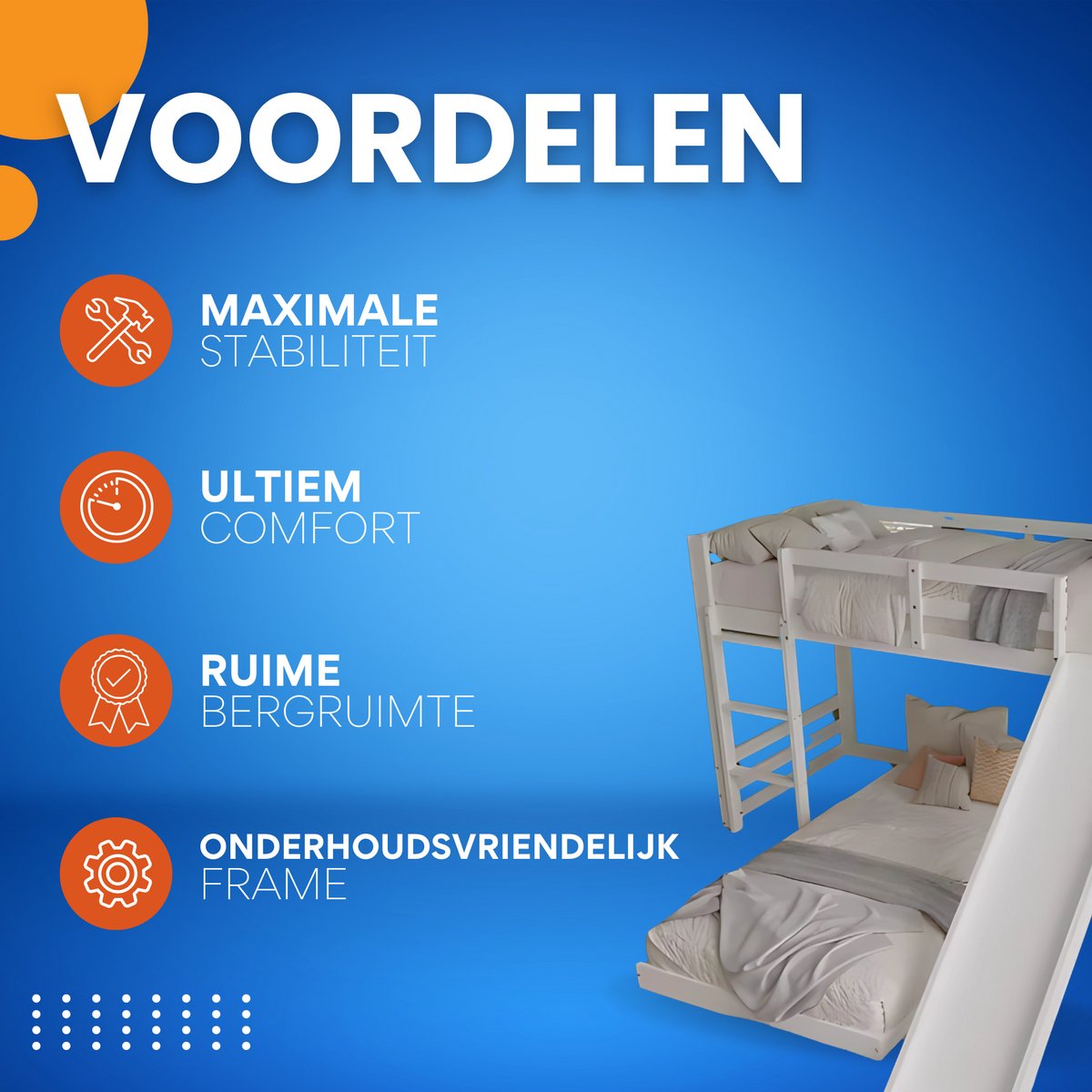 Luxe stapelbed voor kinderen - 90x200 cm - Met glijbaan - Kinderbedden - Hoogslaper - Met Hoektrap, valbeveiliging en raam - Peuterbed