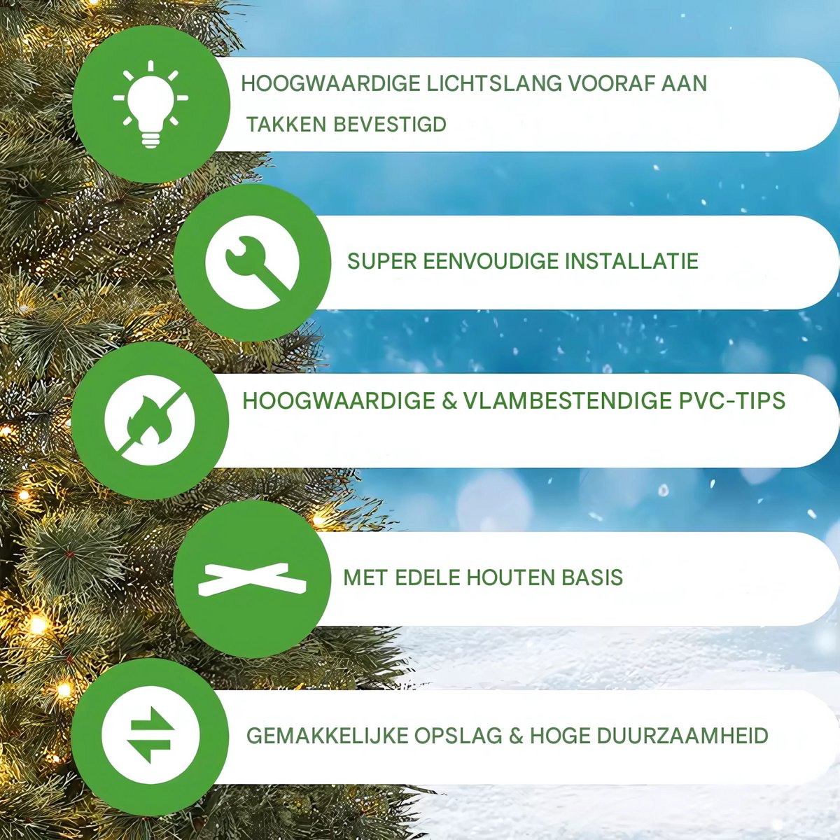 Kerstboom met verlichting - Spar - 210cm - Met houten standaard