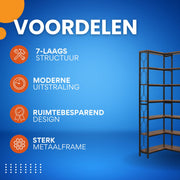 Boekenkast Diviano - Met 7 Lagen - Hoekkast - Bruin - Hoekrek - Voor Woonkamer, Slaapkamer of Kantoor