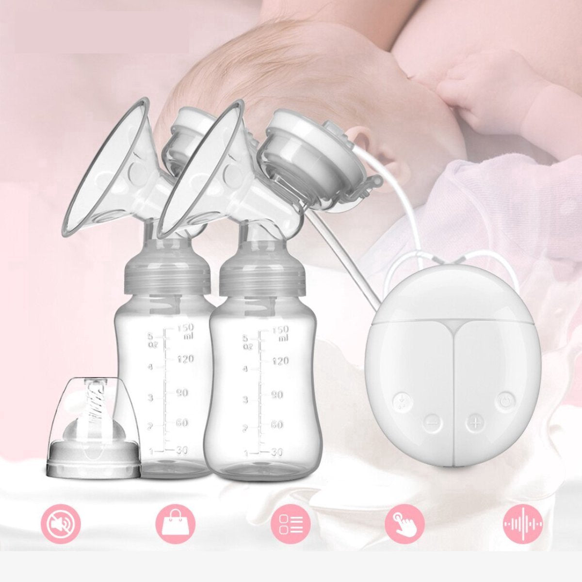 Happyment Dubbel Elektrische Borstkolf - Borstkolf Handsfree - Borstvoeding - Baby - BPA Vrij