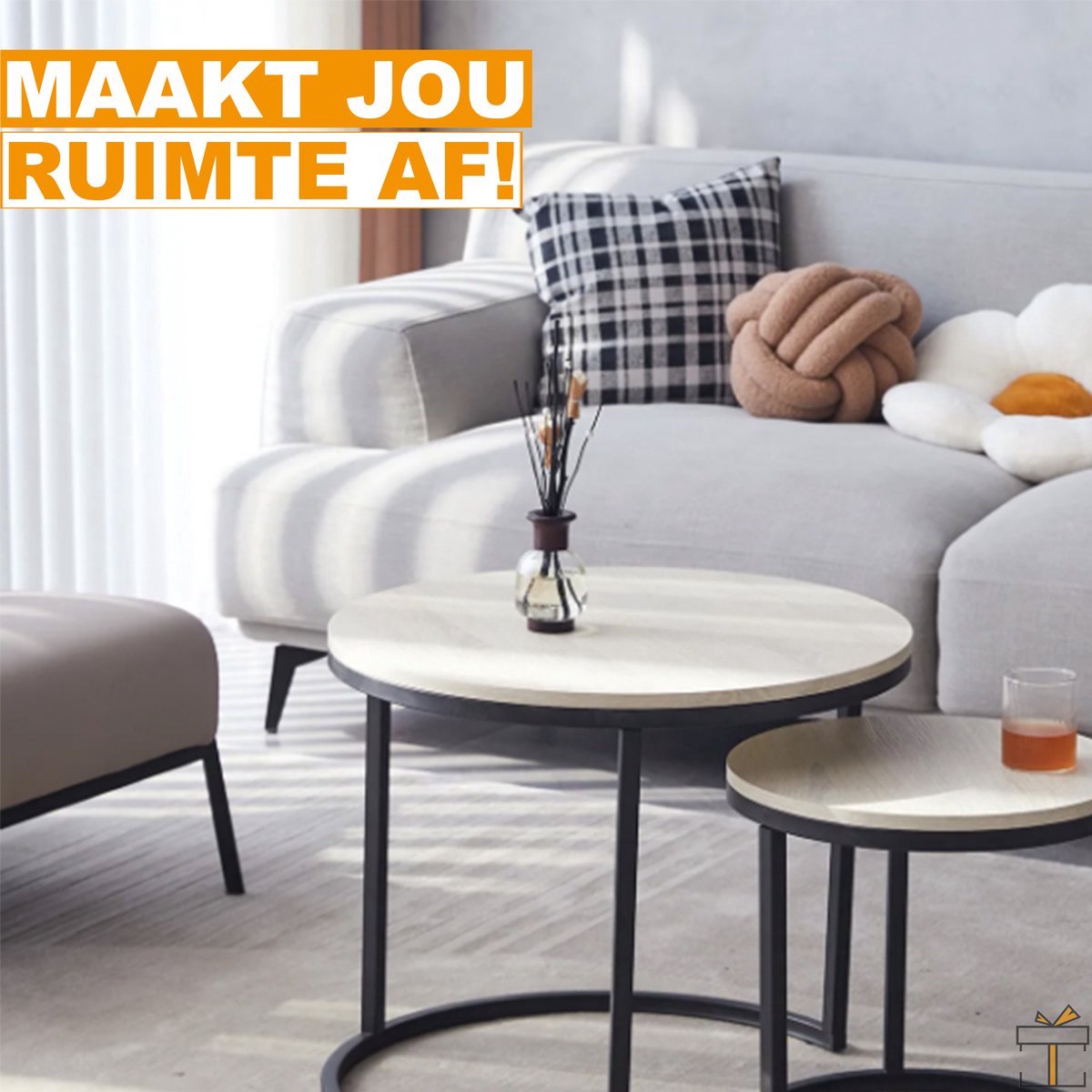 Bolt Edge Salontafel - Set van 2 - Rond - 60/40cm - Landelijk - Wit