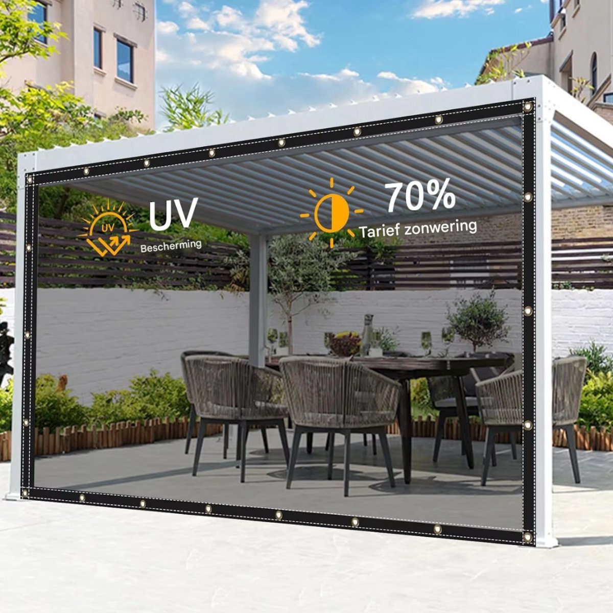 PVC Zeil Tavien - Met oogjes - Weerbestendig - Zeildoek - Voor veranda, kas, terras, tuin - Waterdicht & UV-bestendig - Donkergrijs transparant - 300x500cm