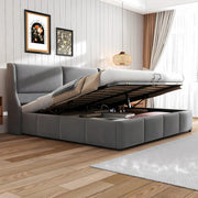 Bed - Tweepersoonsbedden - Tweepersoonsbed - Voor Slaapkamer - Tweepersoonsbed met Oorvormig Kussen Hoofdeinde & Hydraulisch Opbergsysteem - Grijs - 180x200