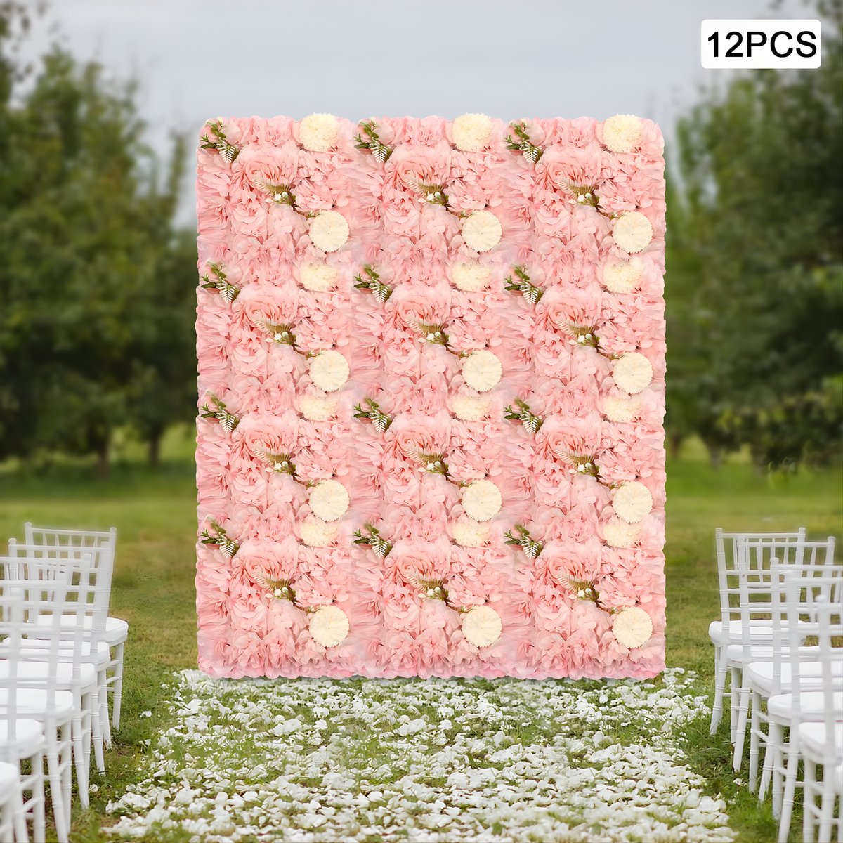 Achtergrond - Muurdecoratie - Backdrops - Achtergronddoek – Voor Bruiloft & Fotobackdrops – 3D Bloemenmuur – Set van 12 - Roze bloemen