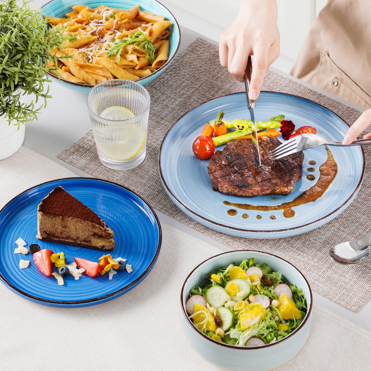 Ventina Serviesset - 16 delig - 4 persoons - Rainbow blue - Dinerborden - Bordenset - Diepe borden - Ontbijtborden - Servies - Keukenservies