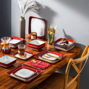 Opal Dinerborden – Dinerborden – 4 persoons – 16 delig – Keramisch rood – Breakfast Plates – Hoogwaardige kwaliteit