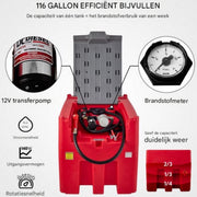 Draagbaar Dieseltank - 440L - Jerrycan - Brandstoftank - Brandstoftank - Mobiel Dieseltankstation - 40L p/min - 140W Mobiel Tanksysteem - Rood