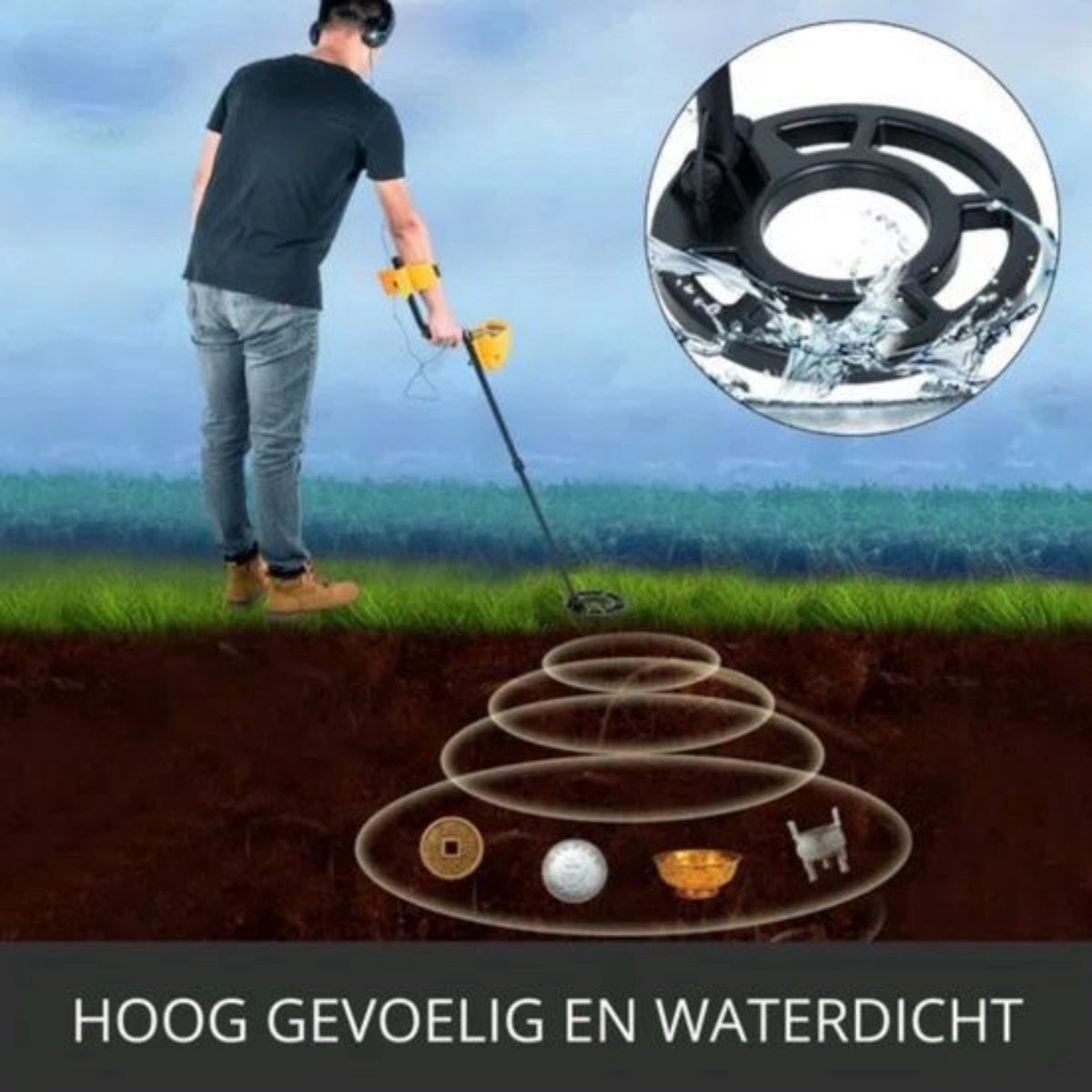Metaaldetector waterdicht - Hoofdtelefoon - Voor volwassenen en kinderen - Met schep
