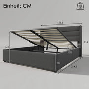 Bed - Opbergbed - Opbergruimte - met Hydraulisch Systeem - Voor Slaapkamer - met Houten Lattenbodem & Metalen Frame - Grijs Linnen - 140x200 cm