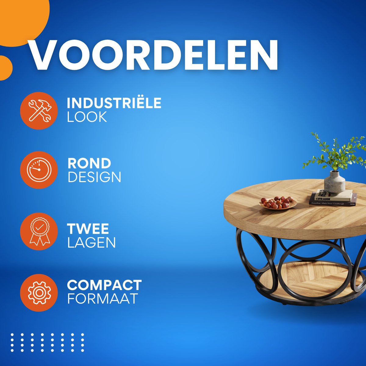 Salontafel Vitin - Rond - Modern - Voor woonkamer - Bijzettafel - 95cm - Bruin