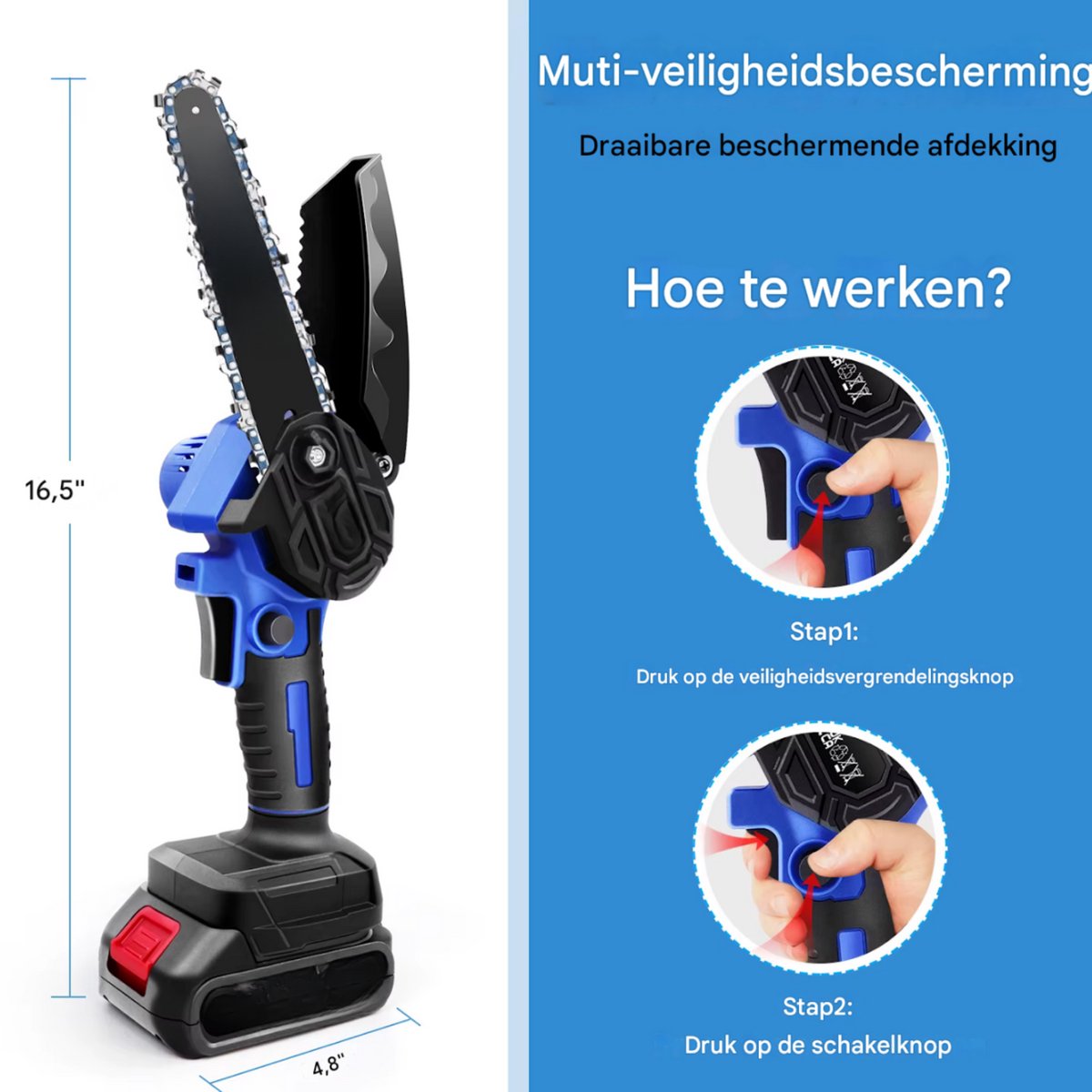 Mini Kettingzaag 10cm - Borstelloos & Draadloos - Krachtige Elektrische Zaag - Compact & Lichtgewicht