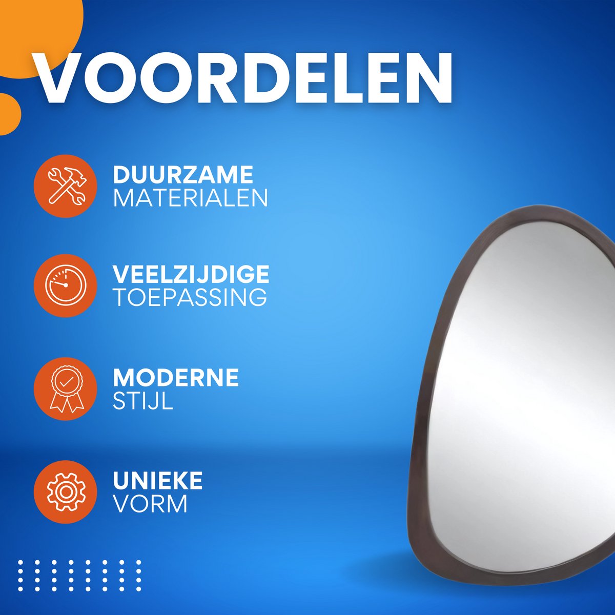Wandspiegel Luxeus - Organisch - 50x70cm - Voor Woonkamer, Slaapkamer & Badkamer - Decoratieve - Walnoothouten Frame
