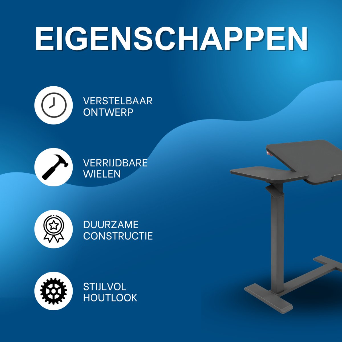 Laptoptafel - Bijzettafel - Bedtafel - Banktafel- Voor gebruik aan bed of kantoor - Verstelbaar - Zwart