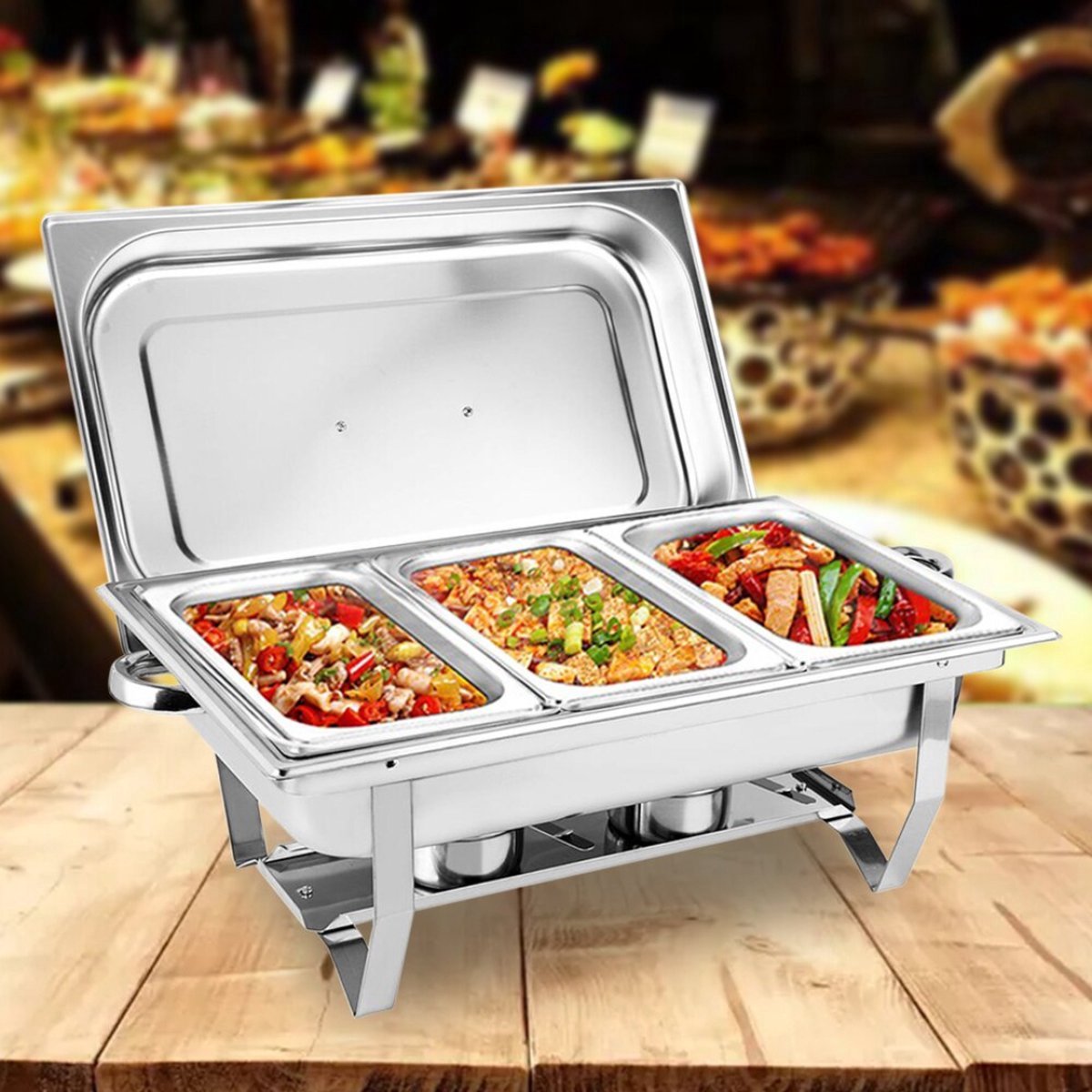 Happyment Buffetwarmer PRO - Chafing Dish - Warmhoudbakken - Warmhoudplaat - 3 x 3 Liter