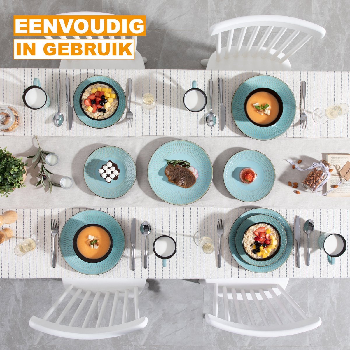 Lunaria Serviesset - 16 delig - 8 persoons - Bos groen - Dinerborden - Bordenset - Diepe borden - Ontbijtborden - Servies - Keukenservies