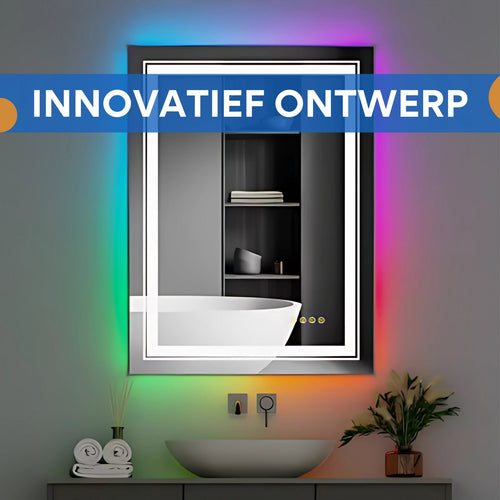 Badkamerspiegel Luvio Fioren - Met RGB verlichting - 70x90cm - Rechthoekig - Voor Badkamer, Make-up & Wandmontage - Dimbaar licht