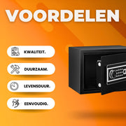 Elektronische Kluis brandwerend - Met vingerprint of code - Cijferslot of slutel - 0,8L - Massief Staal - 4 Ontgrendelingsmethodes