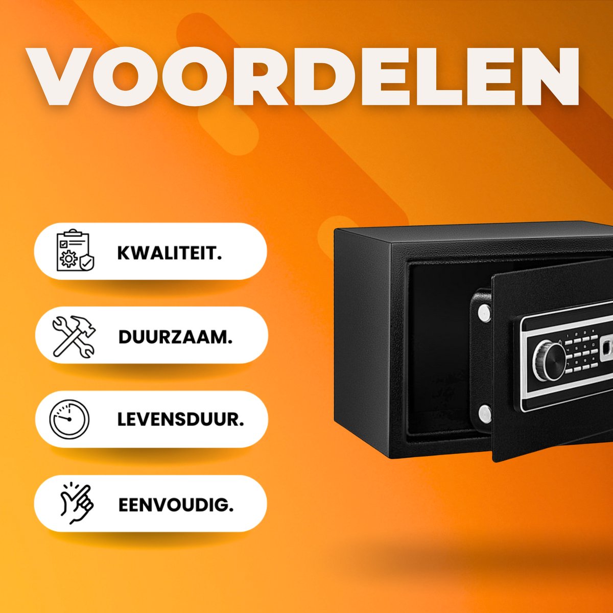 Elektronische Kluis brandwerend - Met vingerprint of code - Cijferslot of slutel - 0,8L - Massief Staal - 4 Ontgrendelingsmethodes