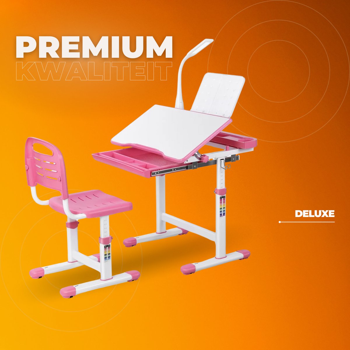Kinderbureau set met stoellade en leesstandaard - Roze studietafel en stoel voor kinderen 3-10 jaar - Roze - 66,5 x 50 x 54–76,5 cm