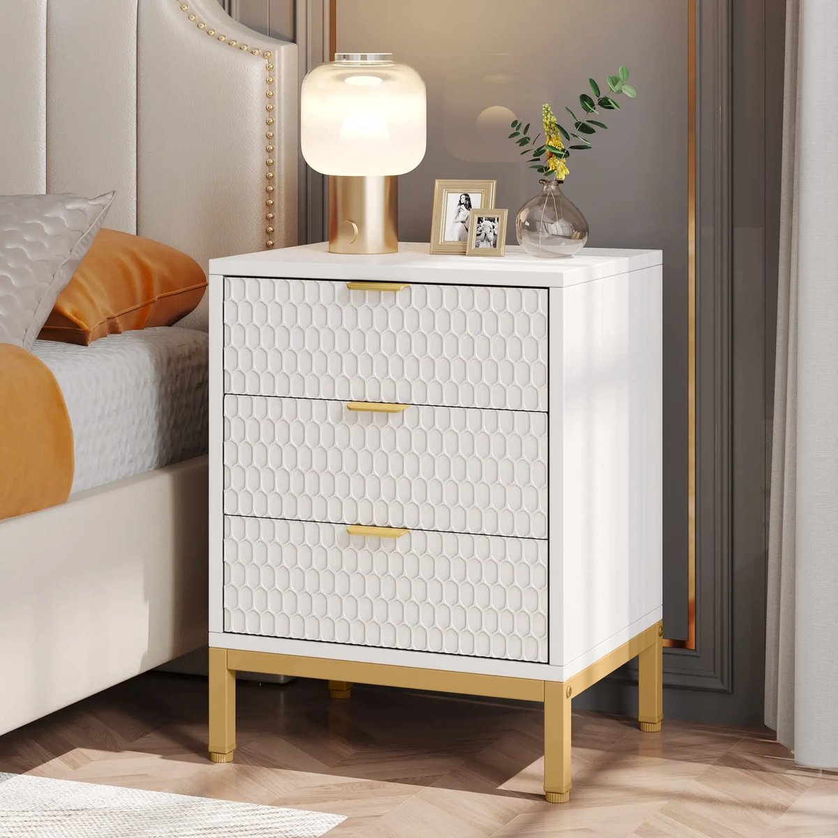Nachtkastje - Bijzettafel - Voor slaapkamer - met opbergruimte - Wit - 65,5 cm hoog × 50 cm breed × 40 cm diep