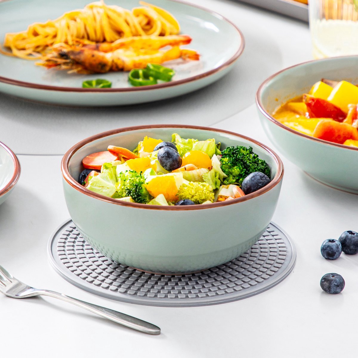 Exquisite Serviesset - 16 delig - 4 persoons - Baby grijs - Dinerborden - Bordenset - Diepe borden - Ontbijtborden - Servies - Keukenservies – Stijlvol keramiek