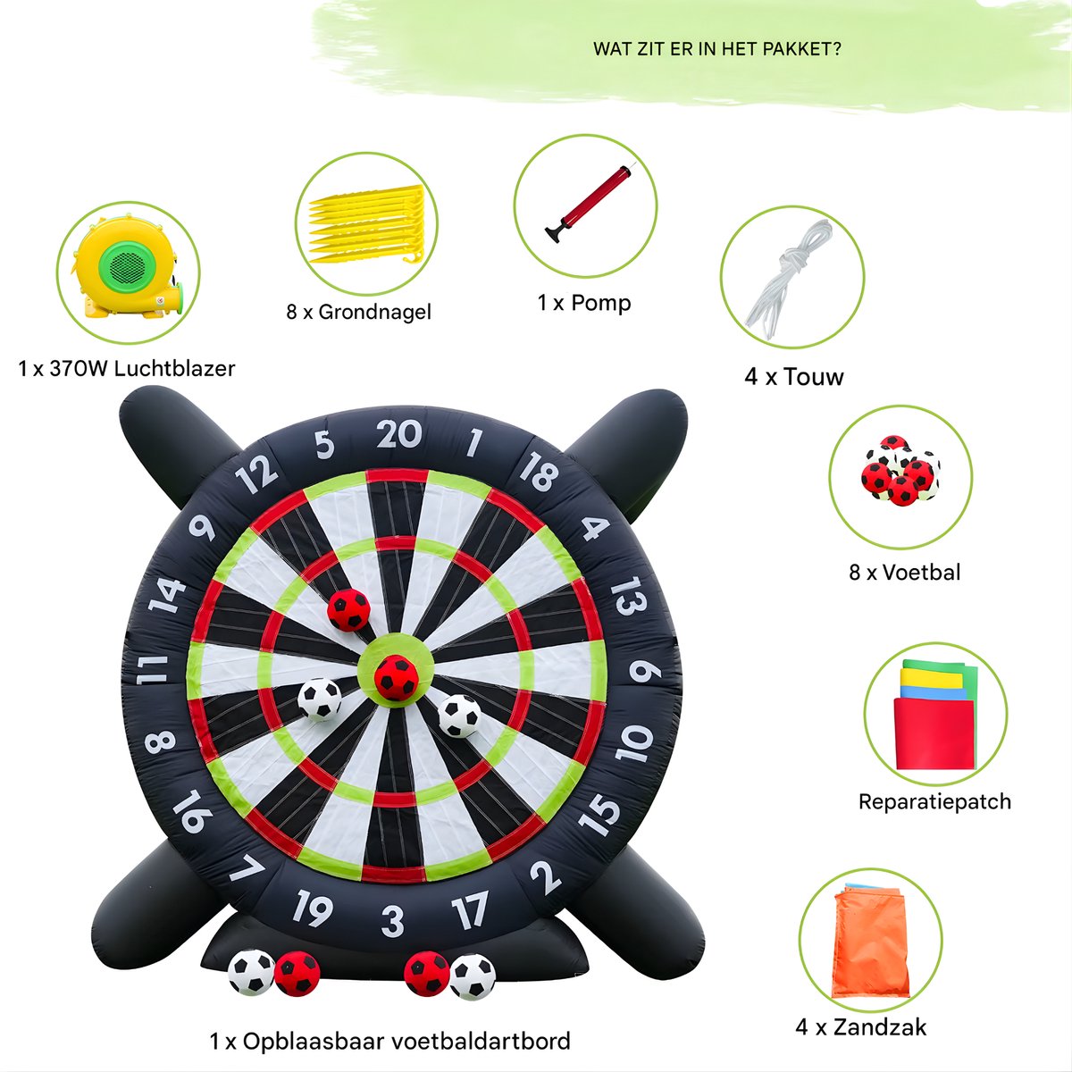 Gigantisch Opblaasbaar Voetbal Dartbord - Voor Kinderspeeltuin & Events - Inclusief 8 Voetballen - Hoge Kwaliteit - 3x3x1.4m