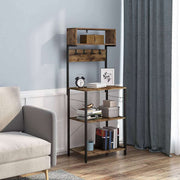 Happyment Boekenkast Rodi - Industrieel - 4 Lagen - Zwart - Inclusief 10 haken - Boekenrek - Woonkamer, slaapkamer en kinderkamer - Hout - 60x152x38cm