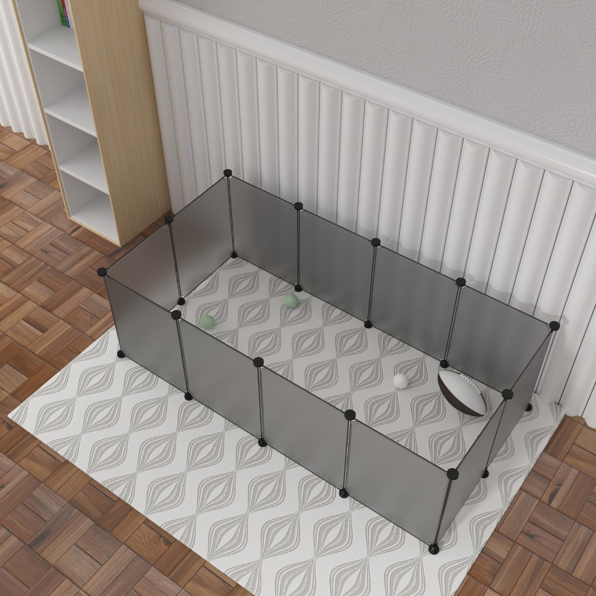 Happyment Dierenren Ruly - Ren Deluxe XXL - Verstelbaar - Voor binnen - Puppyren - Kleine dieren - Kittens - Grijs - 145 x 75 x 46cm