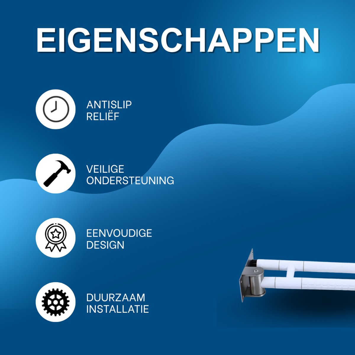 Toilet wandbeugel - Voor badkamer en toilet - Handgreep - 60cm - Steunbeugel met antislip - Ouderen- WC