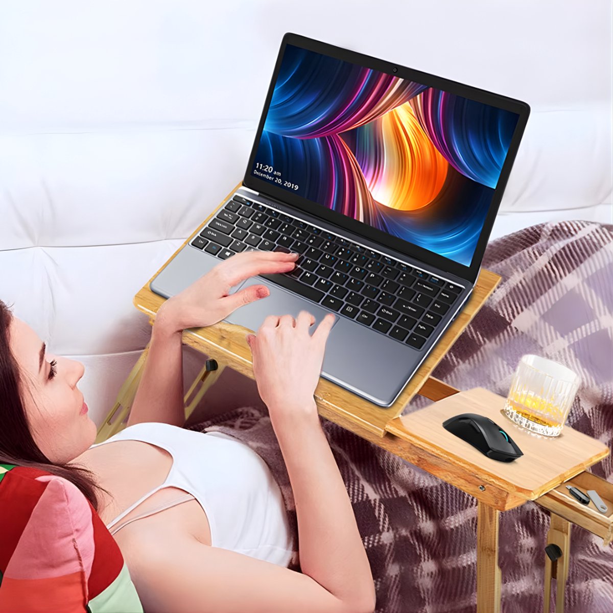 Laptoptafel – Tablethouder - Bedtafel - Voor thuis, slaapkamer of kantoor – Bamboe / Natuurlijk